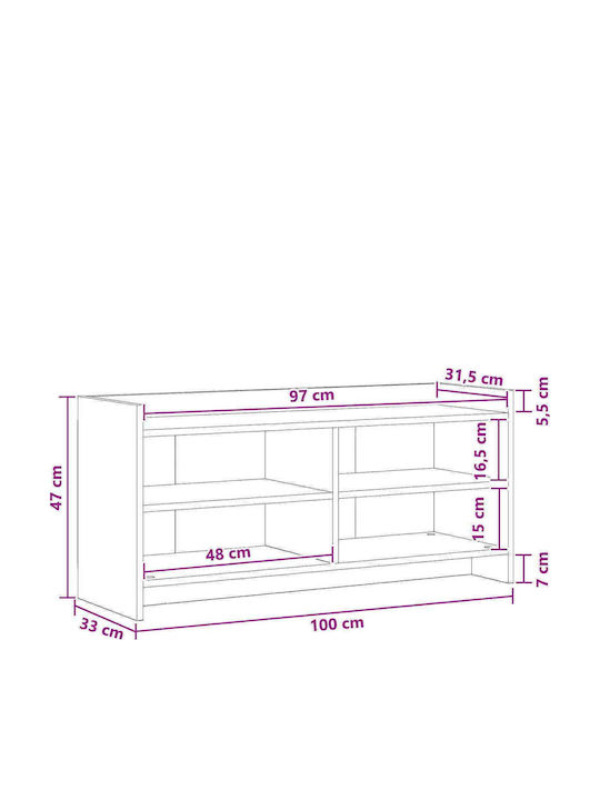 vidaXL TV-Ständer Schwarz Dürre M100xP33xH47cm