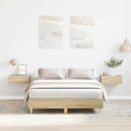 Suport Pat Dublu Din Lemn Sonoma Cu Plăci Pentru Saltea 137x190cm