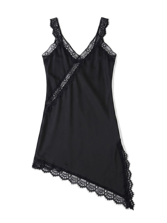 Bluza Damă Satin Lingerie Top Cu Dantelă Neagră