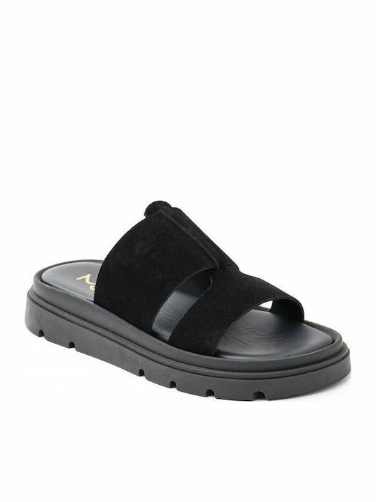 Leder Flache Damen Sandalen Anatomisch Flatforms Schwarz
