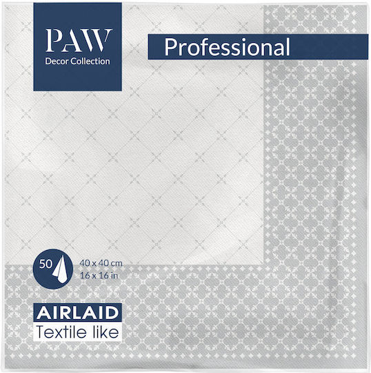 Paw Professional Dinner Subtile Gitter Silber Serviette 1-lagig 40x40cm Viertelfalten 50 Stück pro Verpackung Hergestellt aus Airlaid