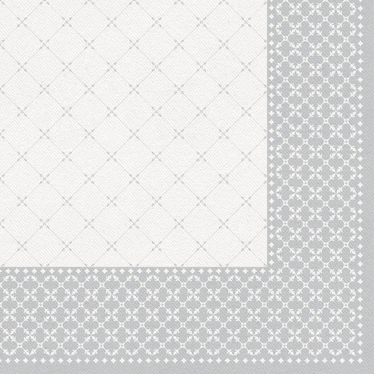 Paw Professional Dinner Subtile Gitter Silber Serviette 1-lagig 40x40cm Viertelfalten 50 Stück pro Verpackung Hergestellt aus Airlaid