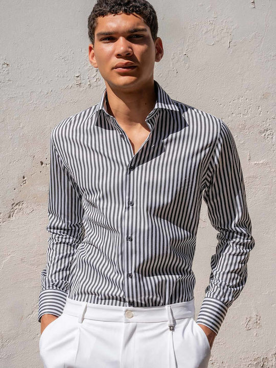 Long Sleeve Striped Shirt Black