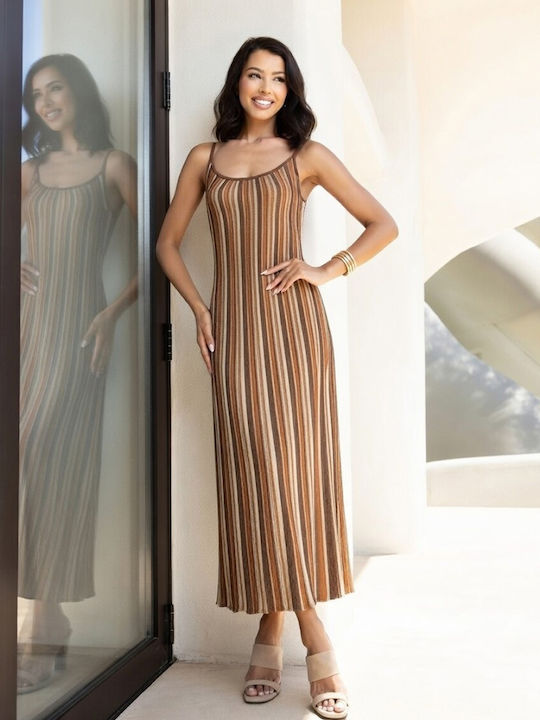 Καλοκαιρινό Midi Βραδινό Φόρεμα Tan Gold-bronze Beige-summer Camel-mocca