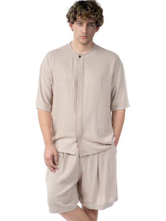 Short Sleeve Shirt In Wide Line Beige