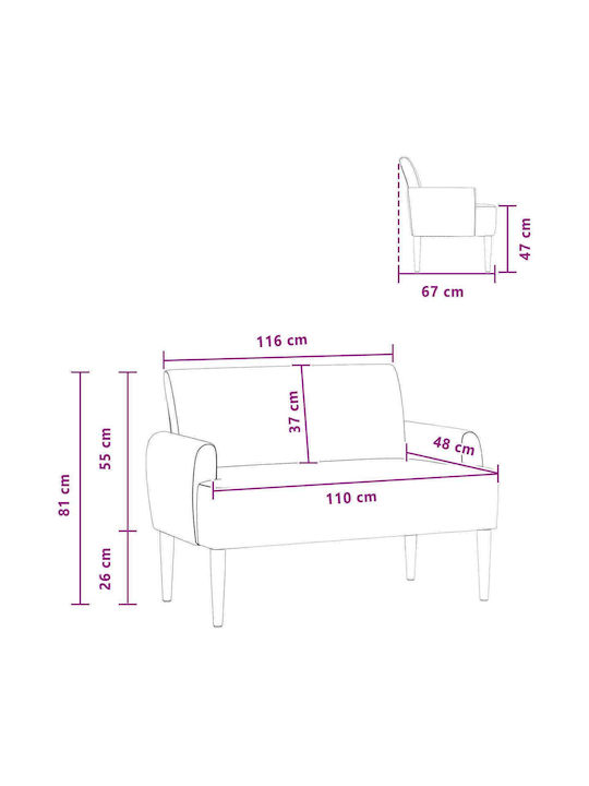 Doppelsitzer Samt Sofa Weiches Gelbes 116x67x81cm