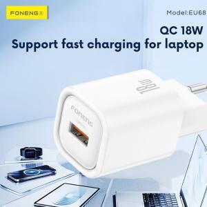 Foneng Зарядно устройство с USB-A порт и USB-C кабел 18W Quick Charge 3.0 Бяло (EU68)