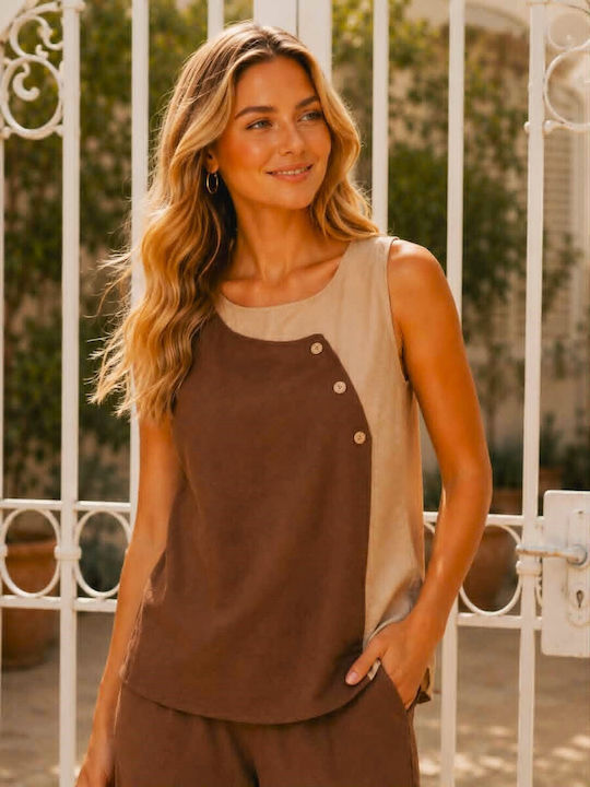 Women's Brown-Ecru Kit with Trousers with Rubber Band