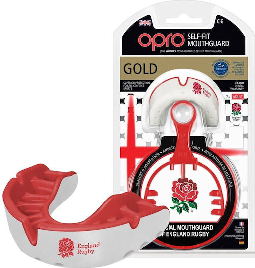 Opro Gold England Rugby Mouthguard White Red