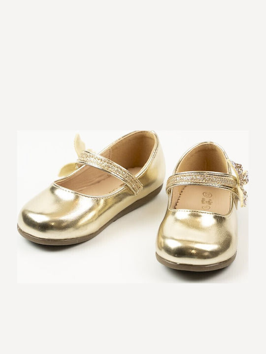 Kids Ballerinas with Hoop & Loop Closure Gold