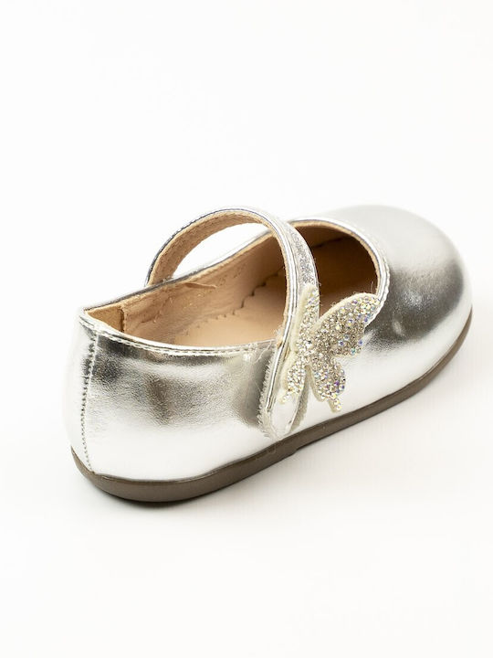 Kids Ballerinas with Hoop & Loop Closure Silver
