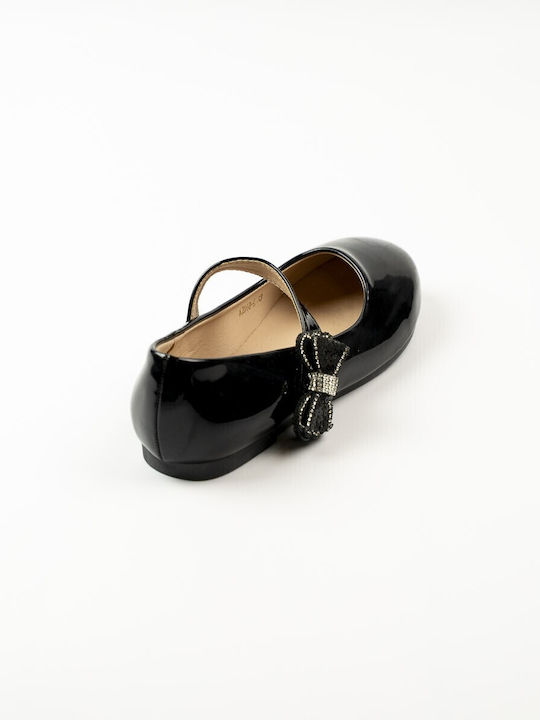 Kids Ballerinas with Hoop & Loop Closure Patent Leather Black