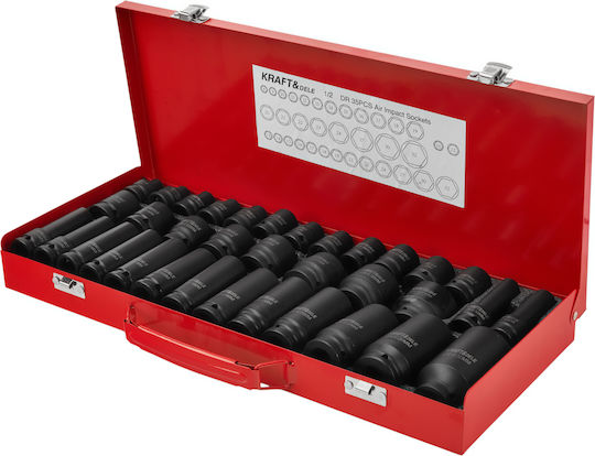 Kraft & Dele Prize Pneumatice Lungi cu Gazdă Cadru 1/2" Set 35 Bucăți