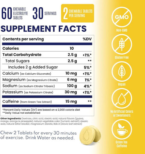 SaltStick Electrolyte FastChews + Caffeine 100mg Tropical Twist 10 μασώμενες ταμπλέτες