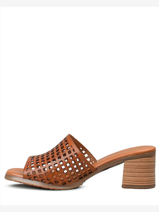 Mules With Heel In Tabac Brown Colour