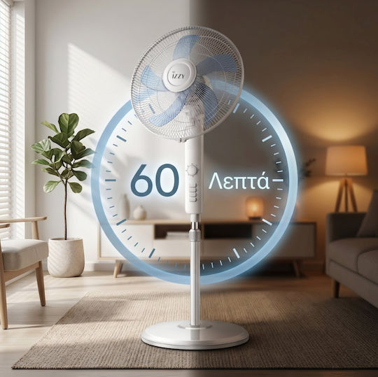 Izzy IZ-9020+ Ανεμιστήρας Ορθοστάτης 70W Διαμέτρου 40cm Λευκός