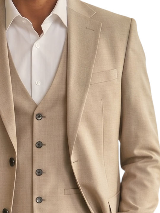 Men's Suit with Vest Beige