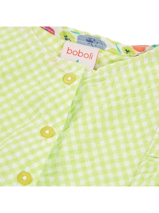 Rochie Fetiță Mânecă Scurtă Carouri Verde