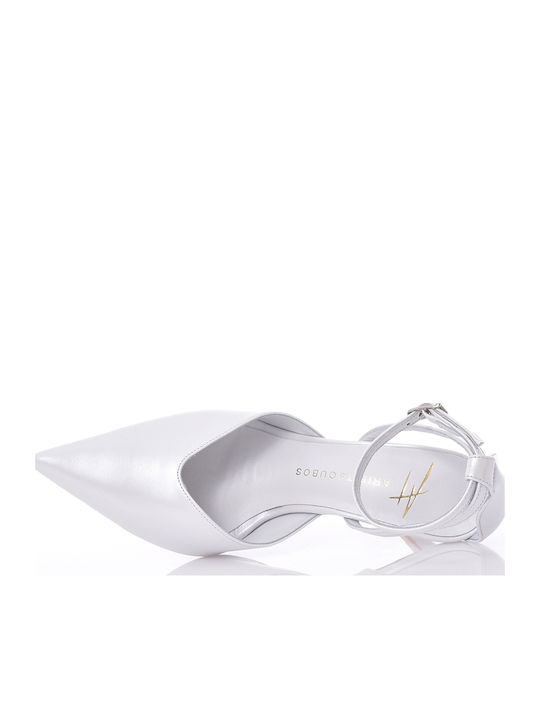 Leather Pointed Toe Heels with Stiletto Heel & Strap White