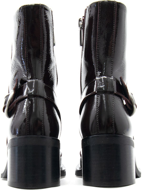 Leather Women's Ankle Boots Burgundy