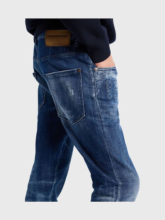 Skater Men's Elastic Jeans Pants with Loose Fit Blue