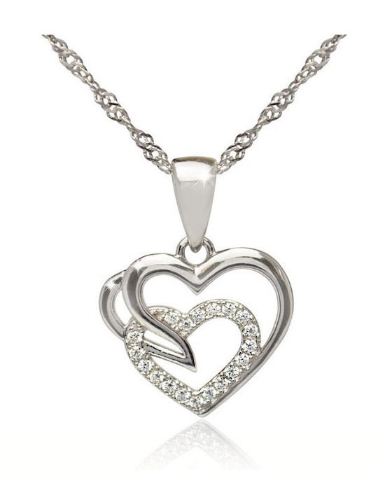 925 Silver Chain Necklace Two Hearts Trusky