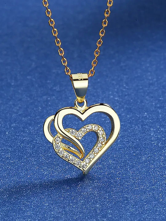 925 Silver Chain Necklace Two Hearts Trusky