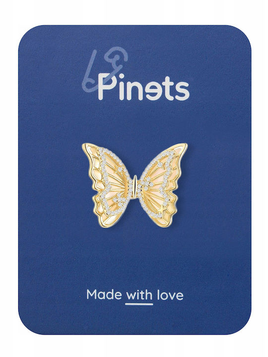 Pinets 14k Gold Plated Butterfly Pin Cubic Zirconia