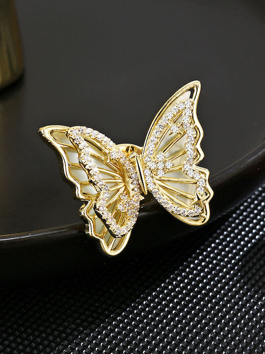 Pinets 14k Gold Plated Butterfly Pin Cubic Zirconia