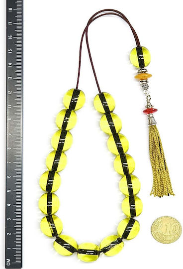 Roloi Komboloi Worry Beads with 17 Beads Length 34cm Yellow