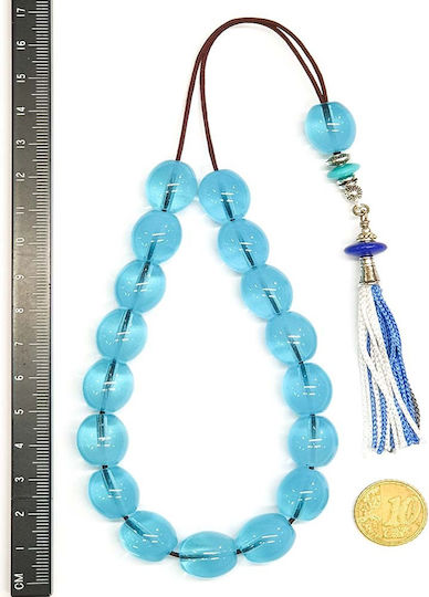 Roloi Komboloi Worry Beads with 17 Beads Length 33cm Turquoise