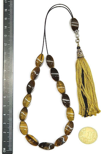 Roloi Komboloi Worry Beads with 15 Beads Eye Of The Tiger Length 32cm Multicolour