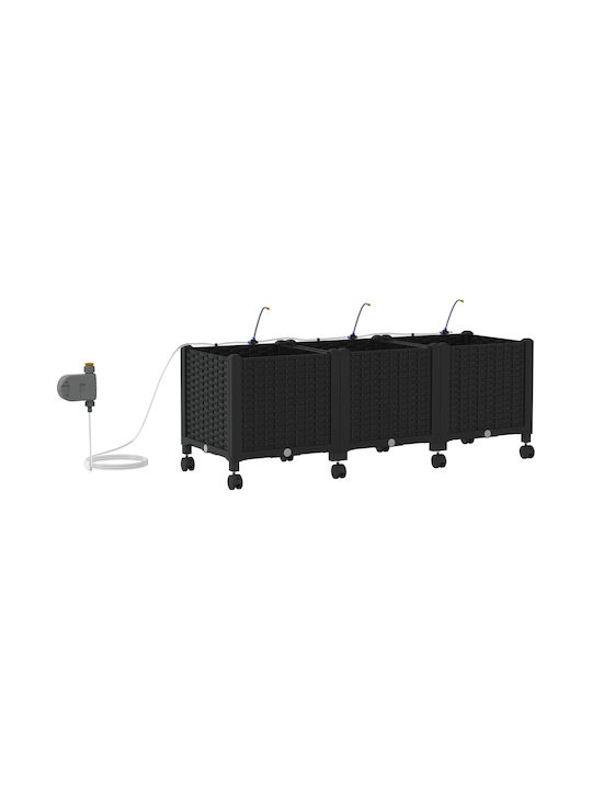 vidaXL Set 3 Planter Box-uri Din Plastic Negre