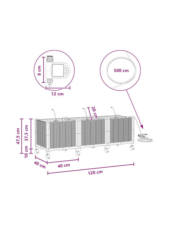 vidaXL Set 3 Planter Box-uri Din Plastic Negre