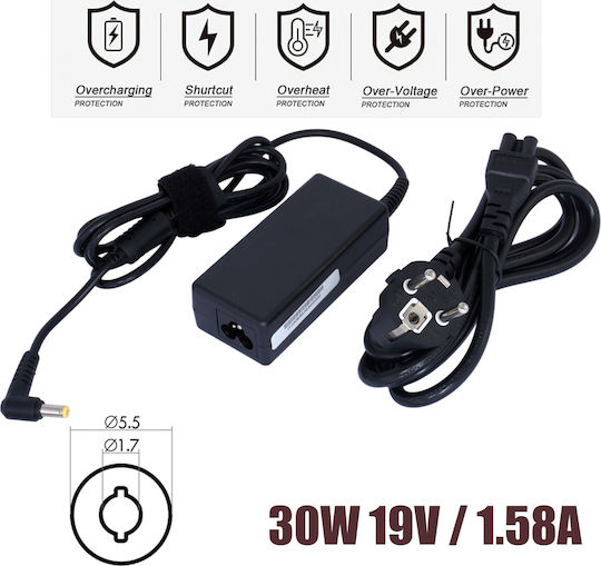 Ac Adapter Laptop Charger 30W 19V 1.58A for Dell with Detachable Power Cord