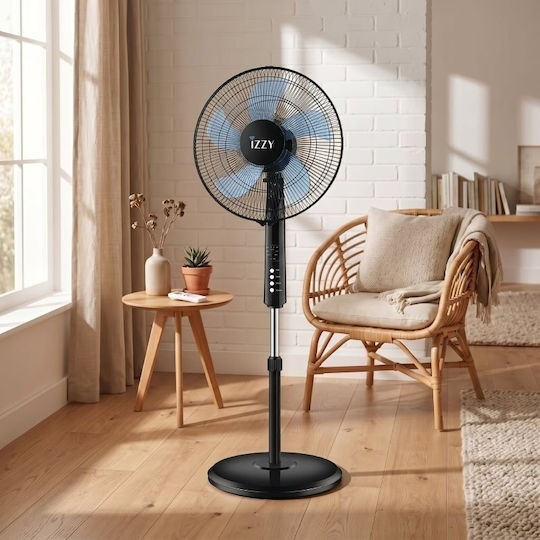 Izzy IZ-9002+ Pedestal Fan 70W Diameter 40cm with Remote Control Black