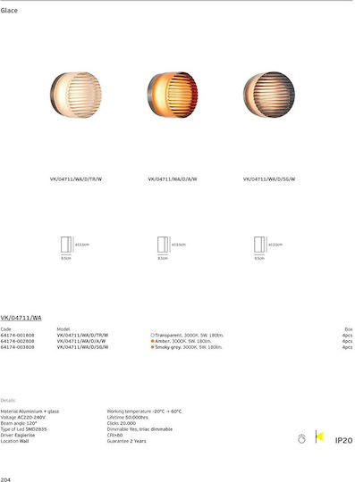 VK Lighting Wandleuchte mit Integrierte LED und Warmes Weiß Honig Licht