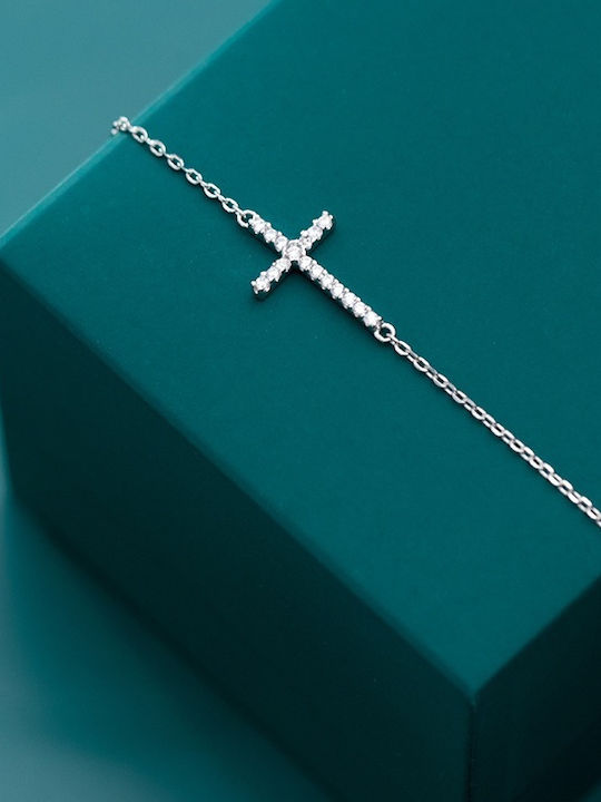 Trusky Women's Set Bracelets with Cross Design in Silver with Zircon 18cm