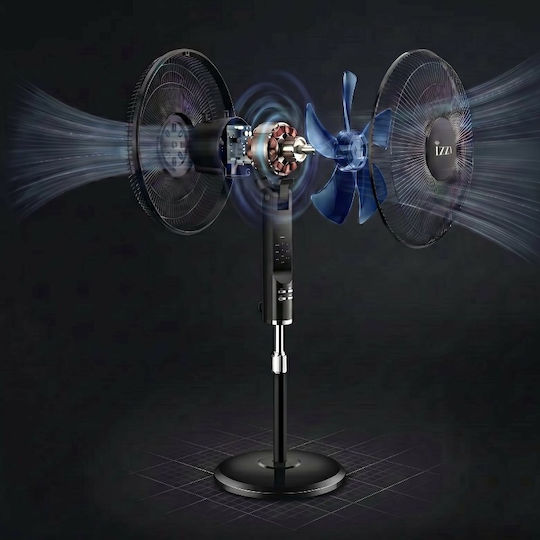 Izzy IZ-9004 Ανεμιστήρας Ορθοστάτης 70W Διαμέτρου 46cm με Τηλεχειριστήριο Μαύρος