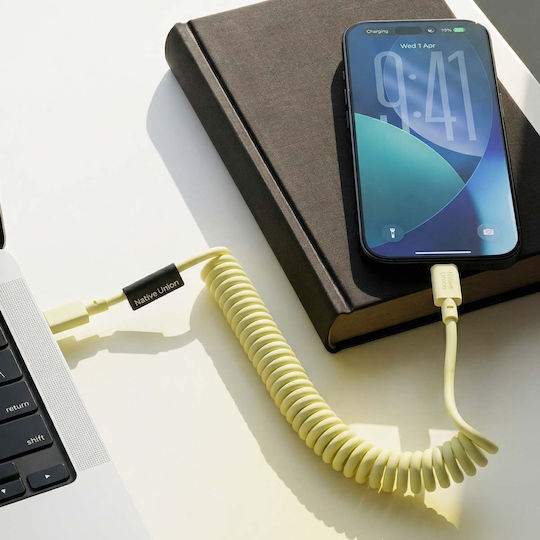 Native Union Usb-c To Usb-c Cable 60w Coiled 1.2m Pop Series Fast Charging Yellow
