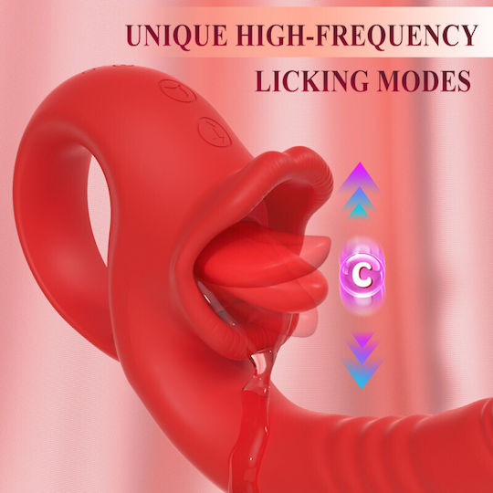 Smd Double Trouble Thruster Clitoral Licking & G-spot Thrusting Vibrator Διπλός Δονητής 10 Licking & Thrusting Modes Red