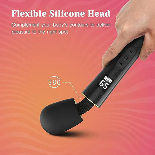 Smd Black Magic Wand Vibrator Aσύρματος Κλειτοριδικός Δονητής 9 Vibration Modes & 5 Speeds Lcd Display 26 Cm Black