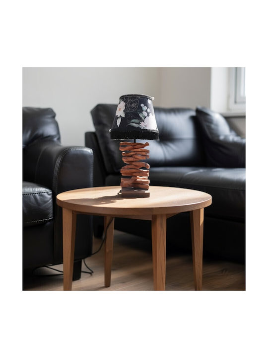 Oxygen Roses Wooden Table Lamp for E27 Fitting with Black Shade and Brown Base