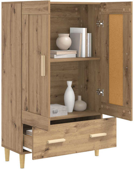 Living Room Display Cabinet Made of Wood and Metal with Glass Oak 70x31x115cm