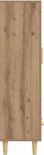 Living Room Display Cabinet Made of Wood and Metal with Glass Oak 70x31x115cm