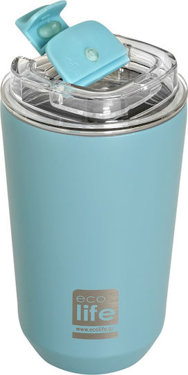 Ecolife Recyclable Stainless Steel Thermos Cup BPA Free 360ml Light Blue with Straw