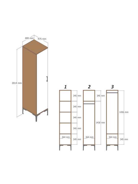 Solano Dulap Monofila Nuc/Alb 47.5x40x201.4cm