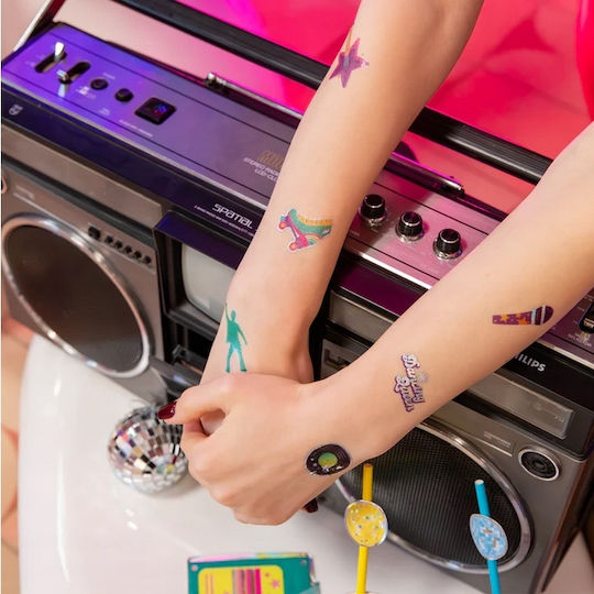 Retro Disco 80s Washable Tattoos Party Birthday Carnival Mix 23pcs