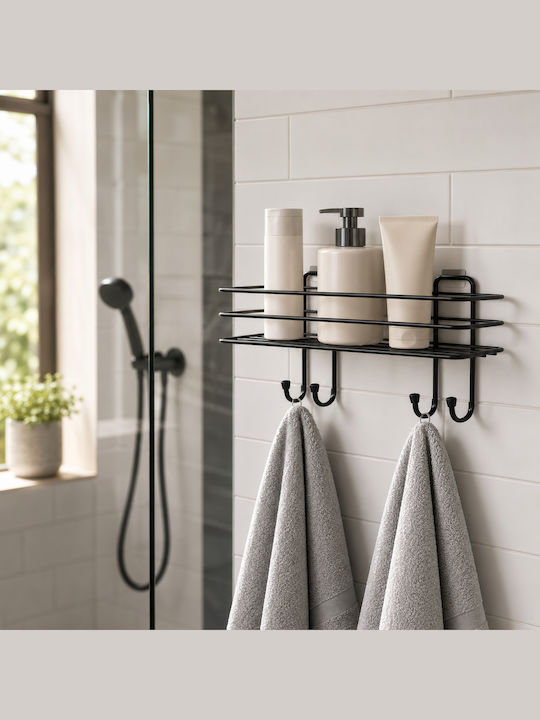 Femmit Self-Adhesive Metal Bathroom Shelf Hooks 30×10 Cm Black