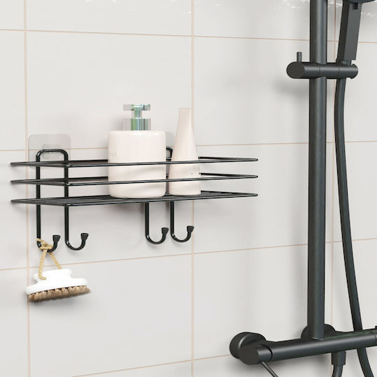 Femmit Selbstklebendes Metallregal Badezimmerregal mit Haken 30×10 cm Schwarze